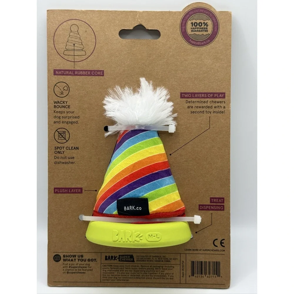 Bark Super Chewer Treat Yourself Dog Toy Rainbow Rip + Reveal Medium-Large